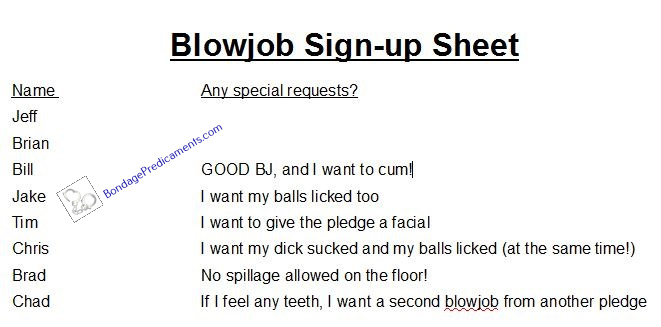 Blowjob Signup Sheet