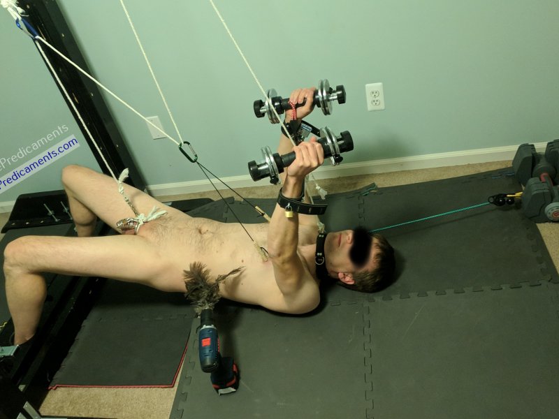 Dumbbell Predicament Bondage Forced Workout Automatic Feather Tickler