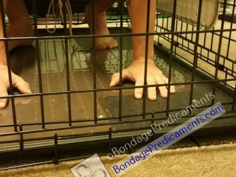 Gay Sub Locked in Cage Spiked Mat Chastity