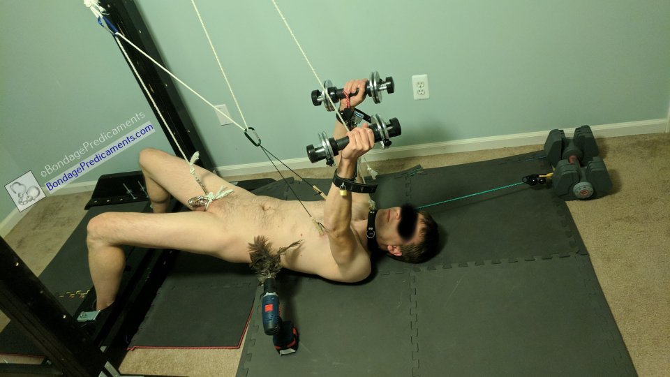 Dumbbell Predicament Bondage Forced Workout Automatic Feather Tickler